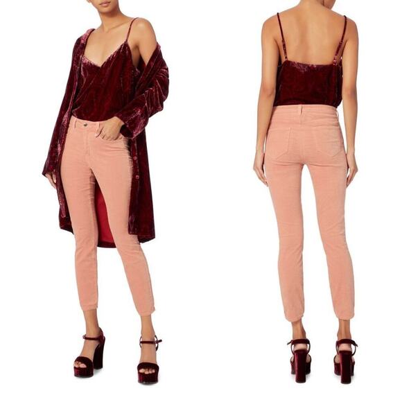 L AGENCE Margot Blush Velvet Cropped High-Rise Pants Size 26